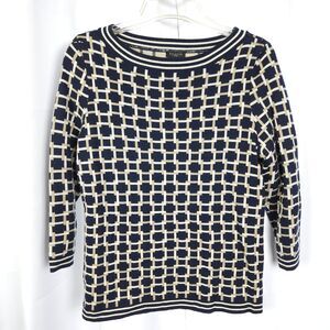 Talbots Merino Wool Black Beige Geometric Pullover Women's Petite M